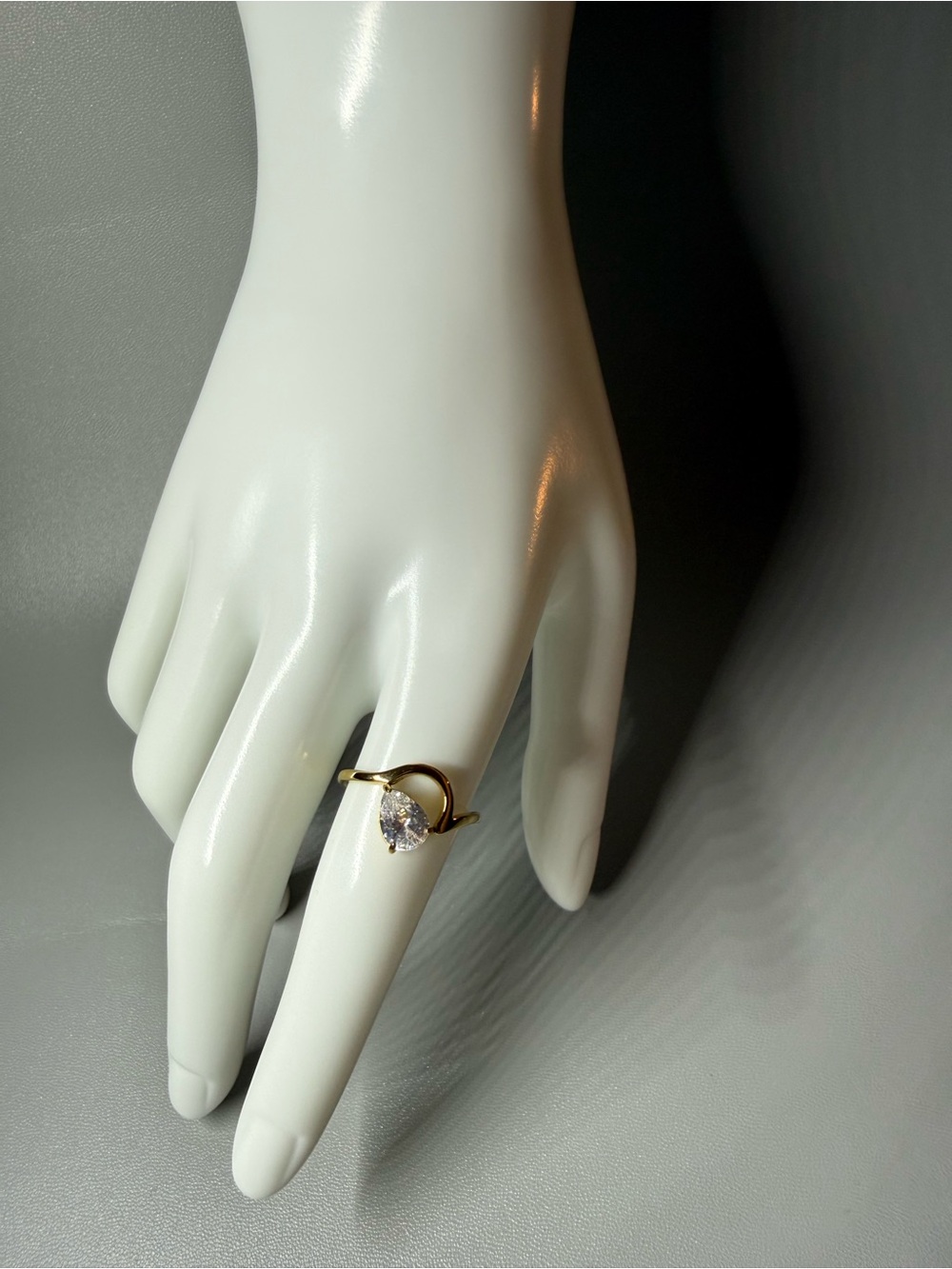 Gold Solitaire Ring with Clear Stone - Women's Jewelry- Size 8